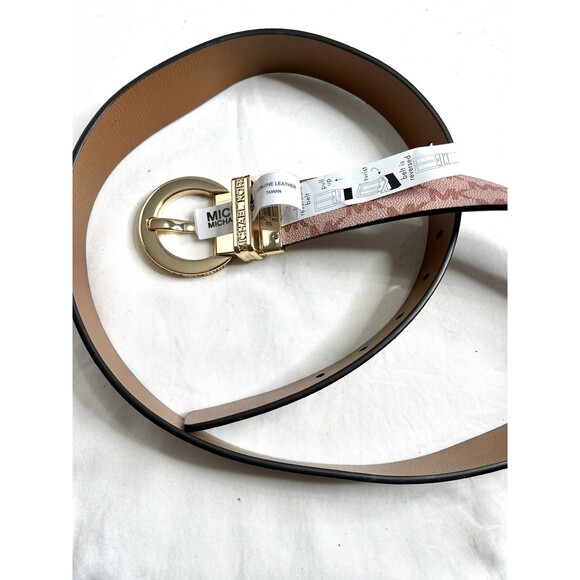 MICHAEL KORS Reversible Logo and Leather Belt Medium 1 1/4 in Wide NWT - Picture 3 of 8